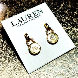 RALPH LAUREN: Gold Logo Padlock Drop Earrings